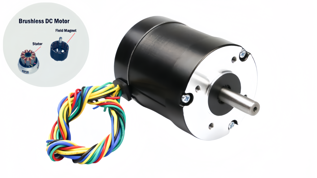 brushless DC motor with multicolor wiring harness