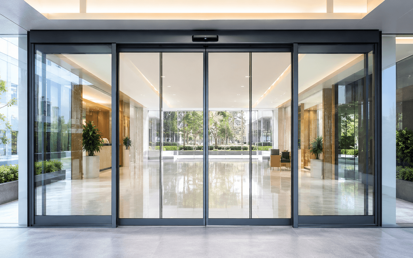 Automatic sliding door system for commercial entrance