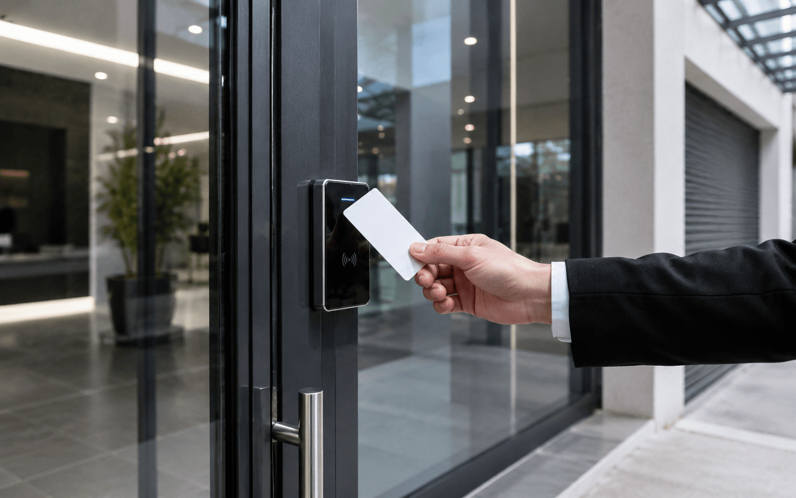 Access control door system with card reader