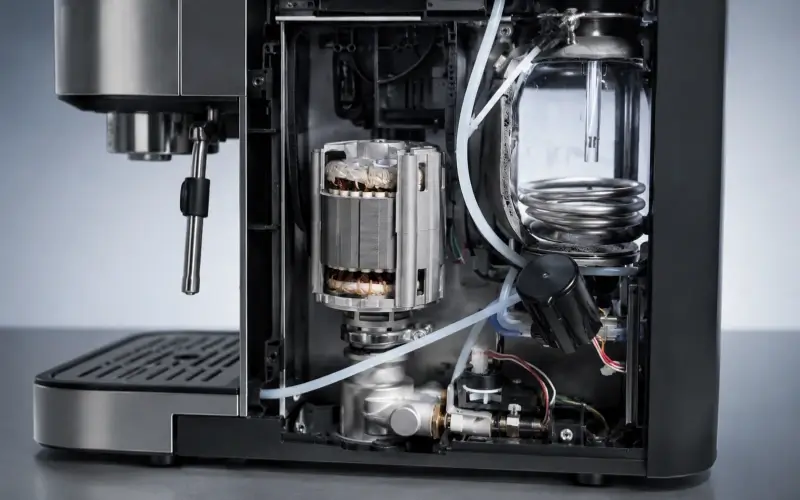 Motor drive mechanism inside a coffee machine