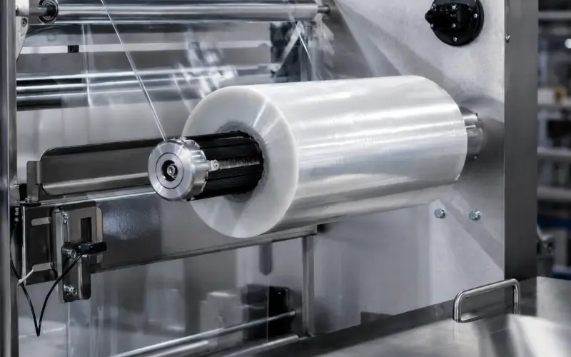 Packaging equipment film feeding and roller drive mechanism
