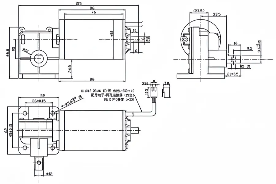Custom DC gear motor drawing for smart home appliance